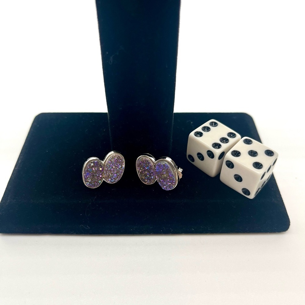 Sterling silver druzy stud earrings double oval 925 - Picture 6 of 9